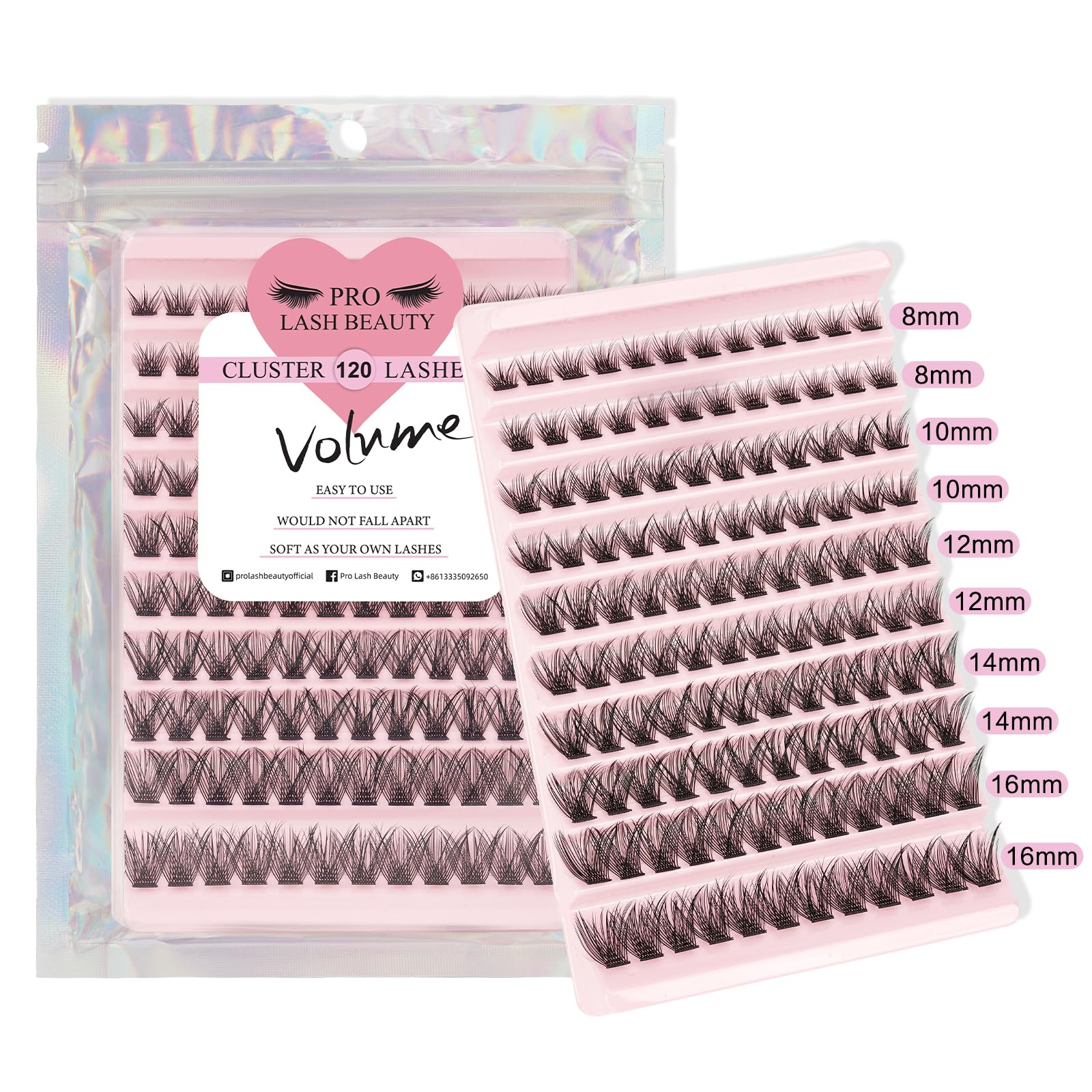 PRO Lash Clusters, 120 Pcs Individual Cluster Lashes DIY Lash Extension 8-16mm Eyelash Clusters Volume Wispy Lashes Super Thin Band Reusable Soft & Comfortable(Volume,D-8-16mix) — image 1