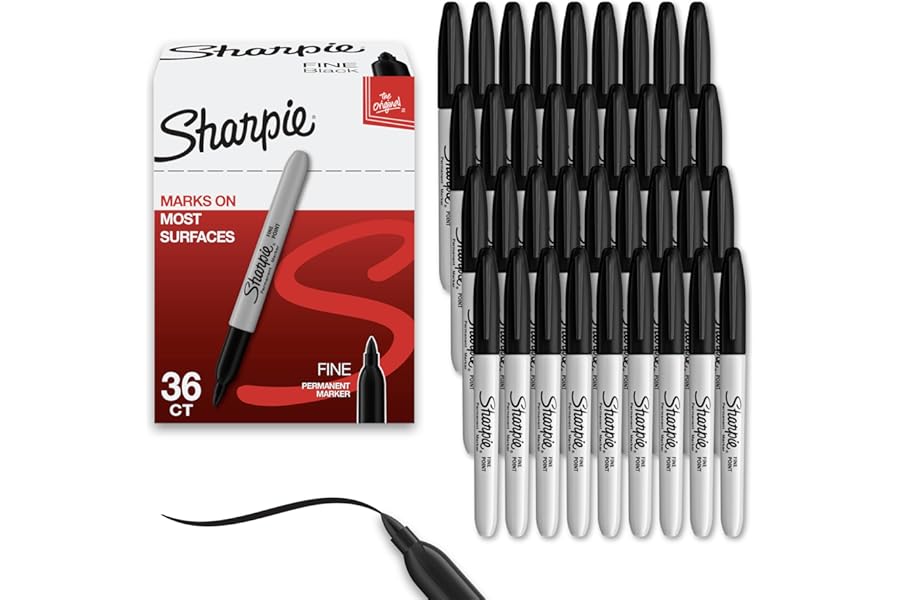 Sharpie Permanent Markers, Bulk Set, Fine Tip Markers, For Plastic, Metal, Wood, And More, Black, 36 Count