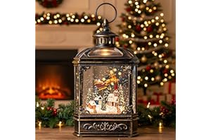 QUALDOUT Christmas Snow Globe Swirling Glittering Lantern Santa Flying with Reindeer, USB Lined/Battery Operated Lighted Water Lantern for Christmas Festival Decoration Gifts