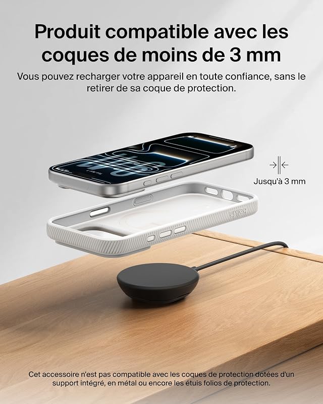 UltraCharge Chargeur Magnétique Qi2 25 W, Chargeur sans Fil Rapide, MagSafe avec Technologie De Refroidissement Passive, Support pour L'iPhone 17 (Tous Modèles), Pixelsnap, AirPods Pro - Noir