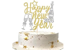 YCTHUNFISH 1 Pack 2026 Happy New Year Cake Topper Glitter Cheers to 2026 Cake Pick Decoration for Happy New Year 2026 Eva Holiday Party Cake Decorations Supplies Gold Silver