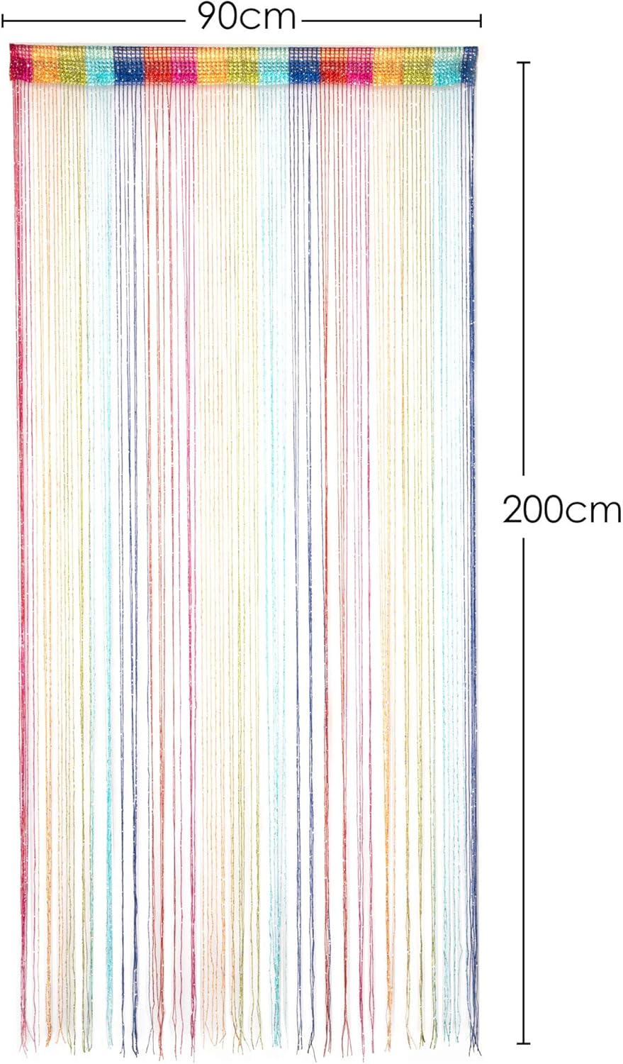 TRIXES Dew Drop Multicoloured String Curtain for Doors and Windows, Rainbow Glitter Thread Panel Divider - Image 3