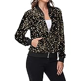 Anna-Kaci Women's Sparkly Sequin Jacket Zipper Long Sleeve Glitter Sequin Bomber Jacket with Pockets