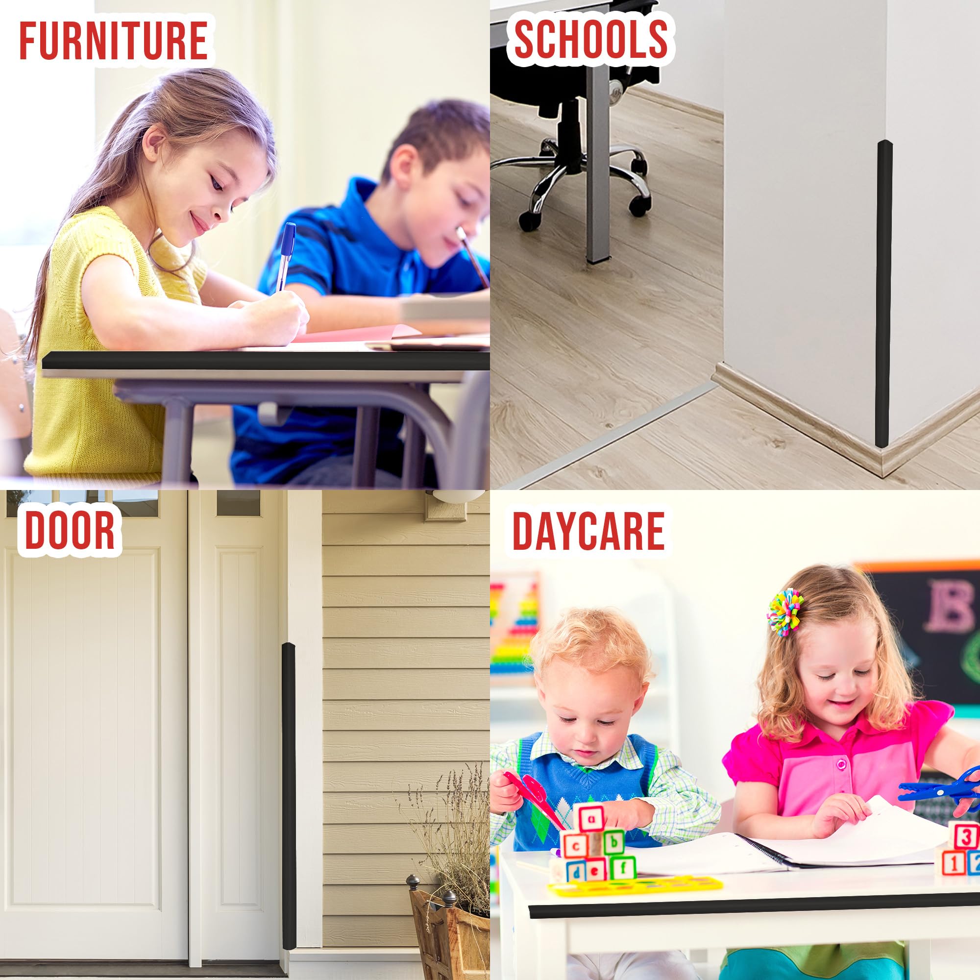 Rubber Bond Wall Corner Guard Edge Protector, 1x1x36 inch Baby Proofing Corner Guards | Self-Adhesive Furniture Edge Strips for Home & Office (5 Pack, Black)