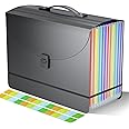 Expanding File Folder/Accordion File Organizer/Portable File Box with 13 Pockets,Fun Storage Filing Folders with Handle,Perfect for Both Standing and Carrying,A4/Letter Size,Colored Tabs,Black Matte