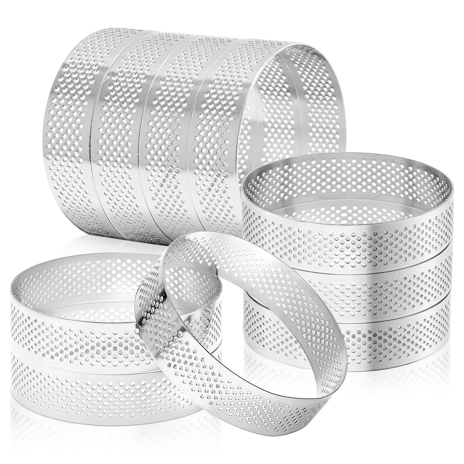 Photo 1 of 10 Pcs 3.14 Inch 304 Stainless Steel Tart Ring, Heat-Resistant Perforated Cake Mousse Ring, Round Ring Baking Small Fruit Tarte Crust Tools (8cm)