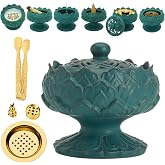 Ceramic Incense Burner for Frankincense, Bakhoor, Charcoal, Stick, Powder, Cone, Coil, and Tower Incense - Accessories for Meditation and Aromatherapy with Tweezers