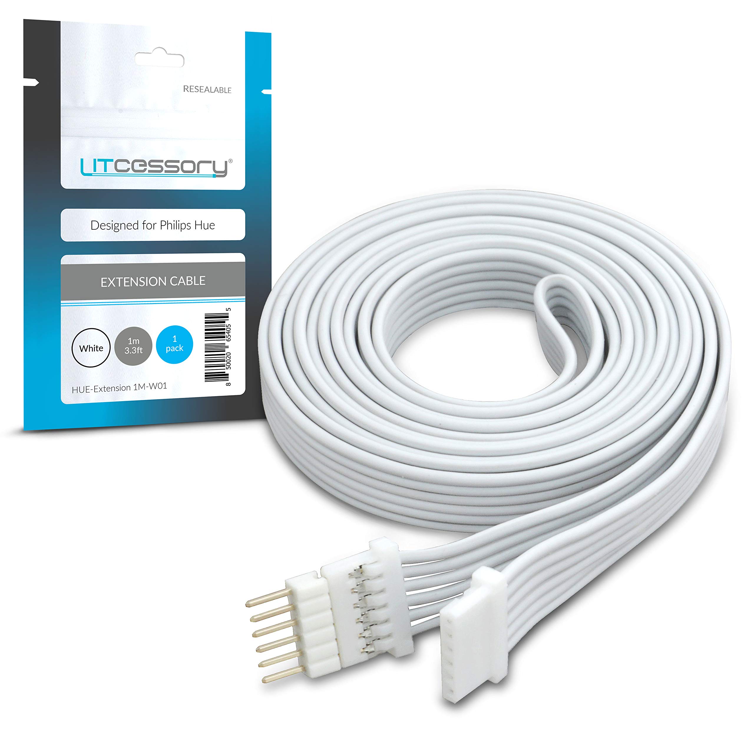 Litcessory Extension Cable for Philips Hue/Solo Lightstrip (1m, 1 Pack, White - MICRO 6-PIN V4 / Solo Lightstrip)