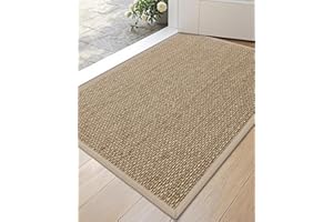 DEXI Entryway Door Mat 24x36, Non Slip Rubber Backing Inside Entry Mat, Low Profile Easy Clean Dirt Trapper Doormat for Inside Entrance Patio, Beige
