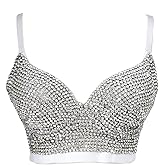 atokiss Women's Handmade Rhinestone Diamond Push up Bustier Crop Top Sexy Club Party Corset Bra
