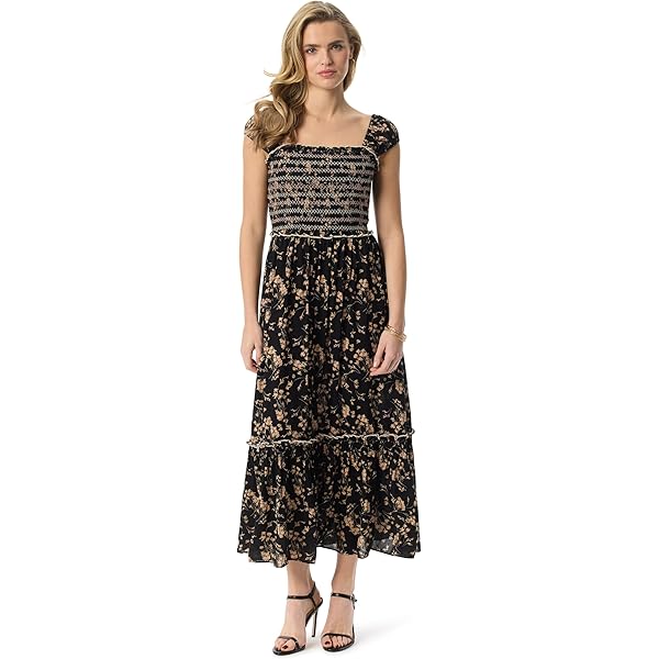 Jessica Simpson Womens Baianca V-Neck Ruffle Maxi Dress, Pressed Florets