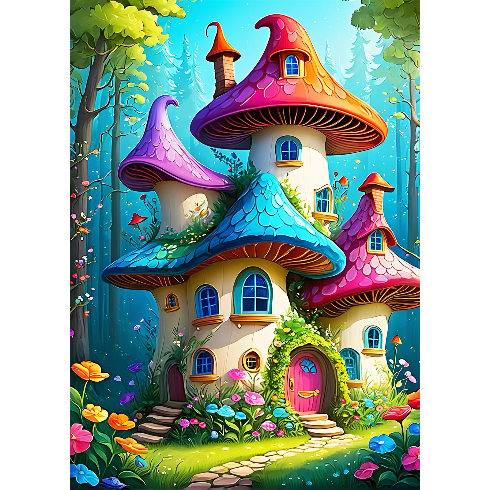 EOBROMD Mushroom House Diamond Painting, 5D Fantasy Diamond Painting Kits for Adults, Full Round Drill Diamond Art Kits, Diamond Painting Art for Home Wall Decor Gifts 30x40cm