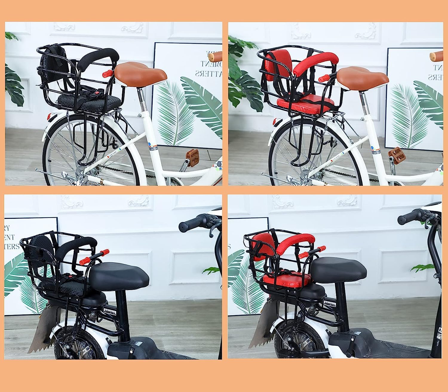 Felixstory Bike Child Seat, Bike Kids Seat with Cushion Backrest Armrest and ​Fence Guadrail, Electric Bike Child Seat for 2-6 Years Old, High Seat Cushion Backrest Mountain More Safety (Back-seat)
