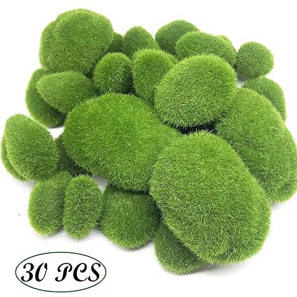 Woohome 30 Pcs 3 Size Artificial Moss Rocks Decorative Green Moss