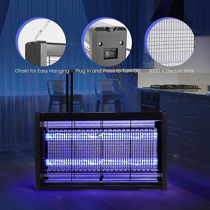 Lâmpada elétrica anti-mosquitos, mata-moscas elétrica de 20 W, mata-moscas, anti-mosquitos e mata-moscas eletrónica para interiores, jardins domésticos e cozinhas comerciais