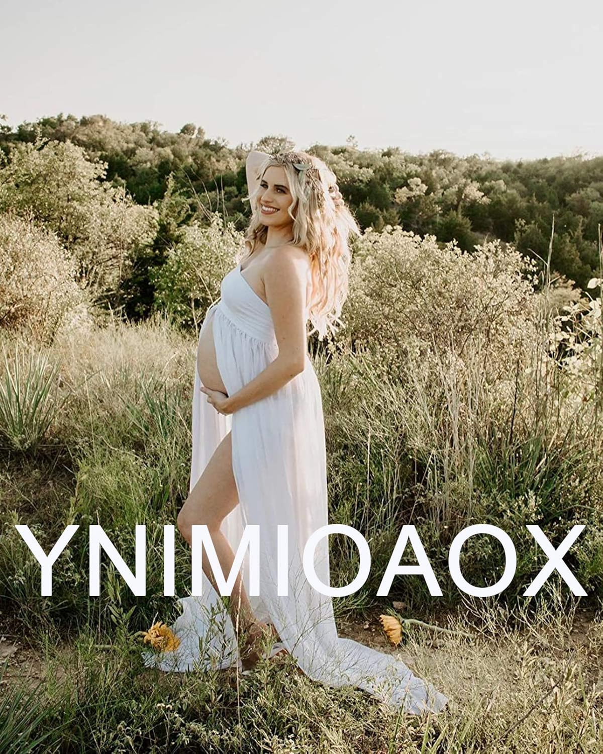 Women's Off Shoulder Strapless Maternity Dress for Photography Split Front Chiffon Gown for Photoshoot (White) at  Women’s Clothing store