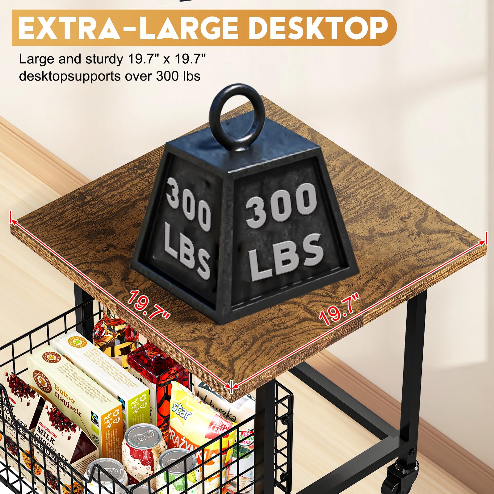 Mini Fridge Stand with Storage, Small Refrigerator Stand with Wheels, Mini Fridge Cabinet-Max Load 300 LBS Heavy Microwave Printer Stand Mini Fridge Cart for Dorm, Apartment, Kitchen, Office (Brown)