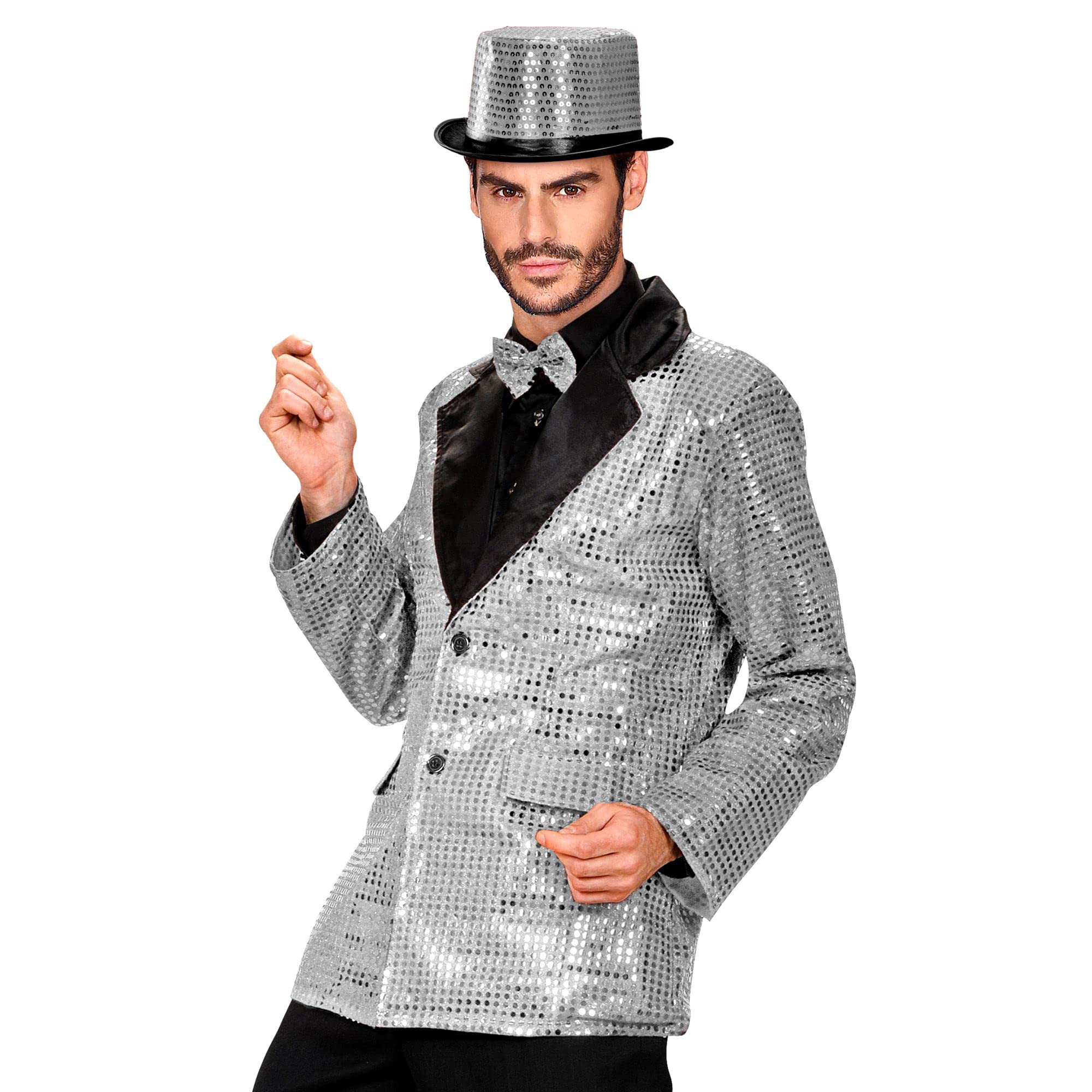 Sequin Jacket withSatin Collar - Silver Accessory for Fancy Dress — image 1