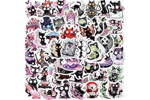 50PCS Spooky Cat Sticker Pack – Cute and Creepy Black Cat Designs with Magical, Mystical, and Gothic Themes for Laptops, Wate