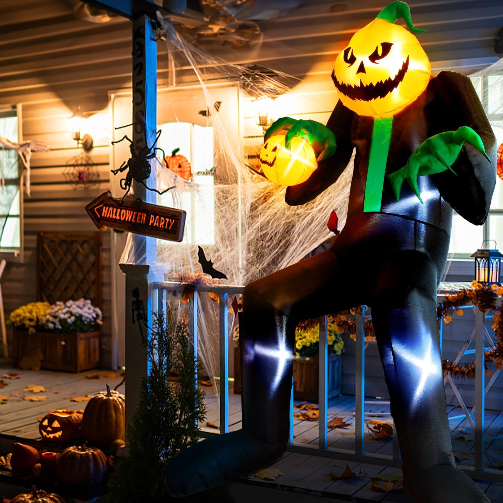 Photo 1 of 8FT Halloween Inflatable Outdoor Decoration Light-Up Ghostly Pumpkin Reaper, Blow Up Jack-O-Lantern Yard Decor Built-in LED Lights Outside Unique Sited Design Waterproof for Garden, Lawn, Plaza,Car