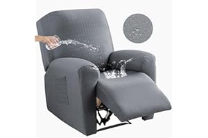 LavishCover 4Pcs Waterproof Recliner Chair Covers, Elastic Slip Covers for Recliners with Arms, Stretch Recliner Couch Cover, Soft Recliner Slipcovers with Storage Pocket (DarkGrey, recliner)