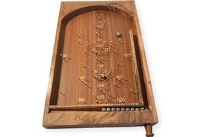 Classic vintage style TABLETOP PINBALL BAGATELLE GAME 40cm x 25cm, Spring plunger with brass pins and steel balls, Shesham Ro