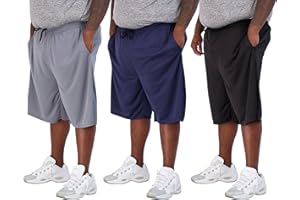 Real Essentials Men's Big & Tall 3-Pack Dry Fit & Mesh Active Athletic Perfomance Shorts (3X-5X)