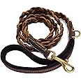 Blazing Paws Vibrania Super Soft Braided Leather Dog Leash, Heavy Duty with Side Ring, Full Braided in 3 Shades of Brown Distressed Leather (6 Ft L x 3/4" W, Brown Mix)