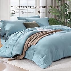 WRENSONGE Blue Queen Comforter Set, 7 Pieces Soft