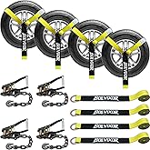 Bolvixor 4 Pack Car Tie Down Straps for Trailers - 2" x 96" - 9900LBS Break Strength - Tire Ratchet Straps with Heavy Duty Chain Anchors for Hauling UTV, SUV, Truck, Any Cars