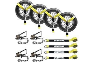 Bolvixor 4 Pack Car Tie Down Straps for Trailers - 2" x 96" - 9900LBS Break Strength - Tire Ratchet Straps with Heavy Duty Chain Anchors for Hauling UTV, SUV, Truck, Any Cars