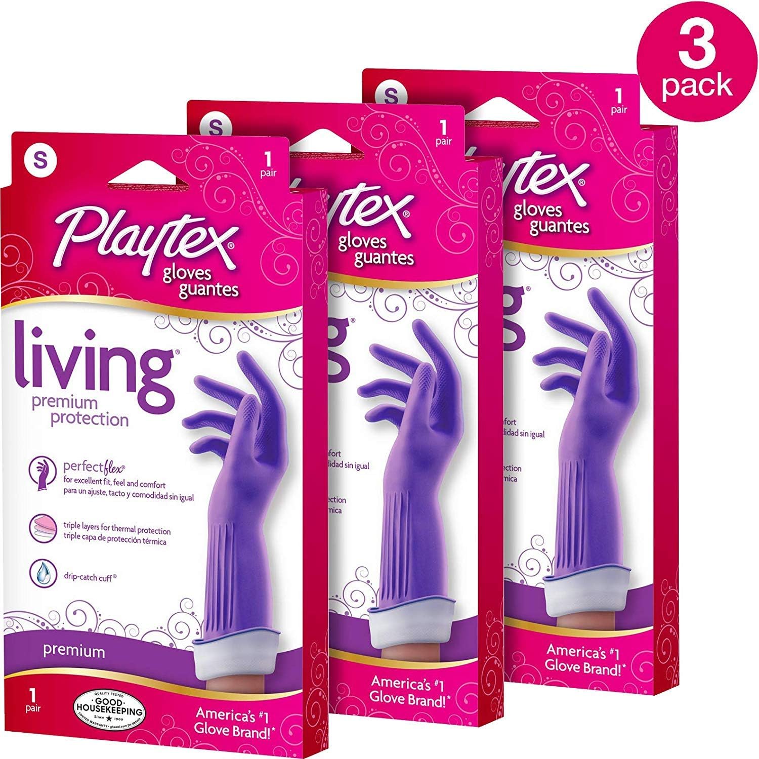 Playtex Prod 06306 Living Small Household Rubber Glove - pack of 3