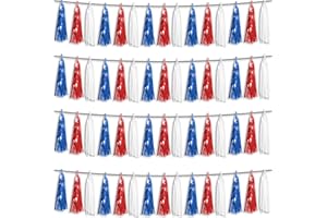 HYSILLA 4P Red Blue White Foil Fringe Metallic Tassel Streamers Banner Tassel Garland for Parade Floats, Graduation, Wedding, Birthday, Halloween, Christmas, Independence Day, 4th of July, Party Decorations
