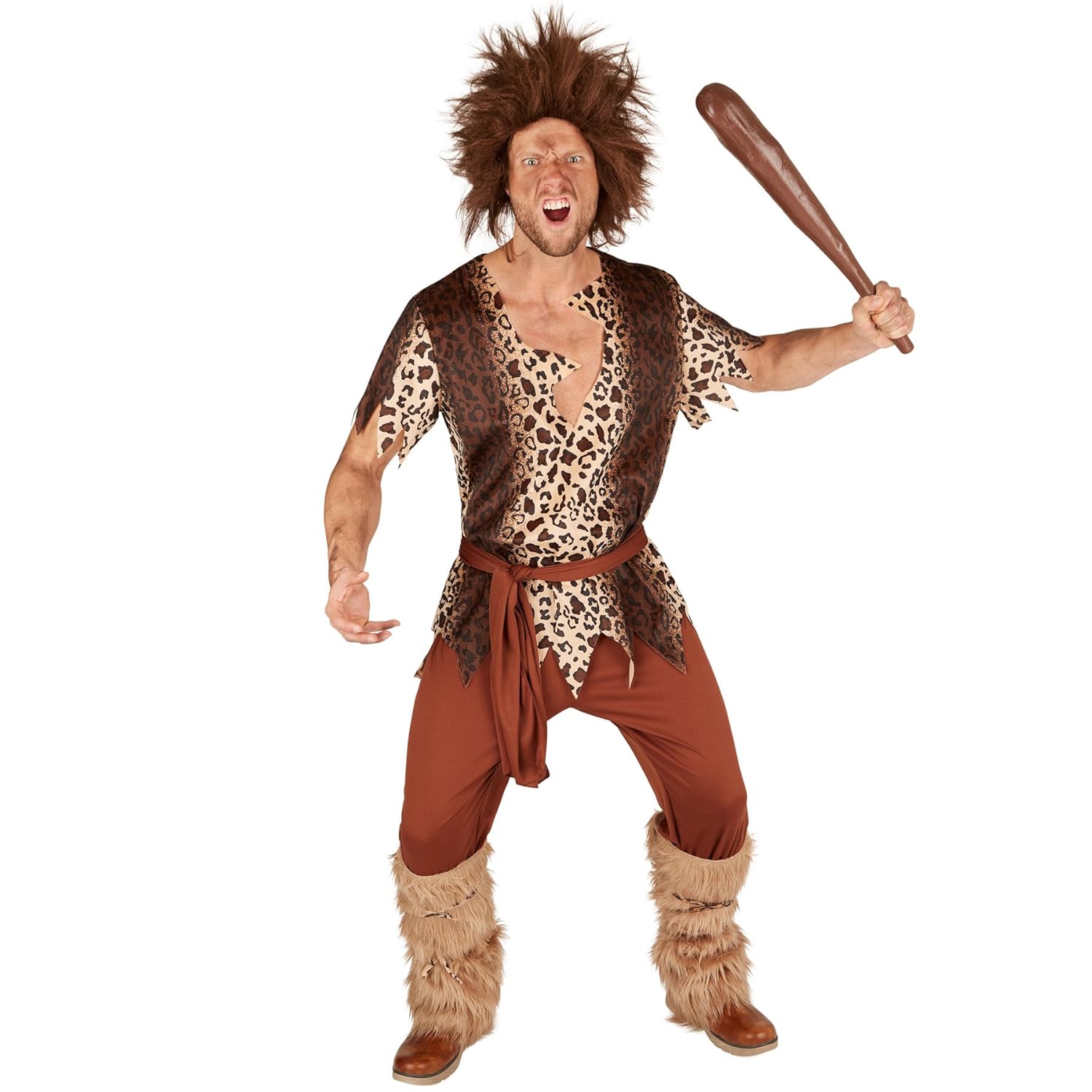 Caveman costume leopard top, trousers, a belt and leg warmersle