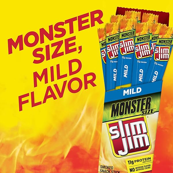 SLIM JIM MONSTER SMOKED MEAT STICKS, MILD FLAVOR, HIGH PROTEIN EASTER BASKET STUFFER FOR MEN, 1.94 OZ. (18 COUNT)