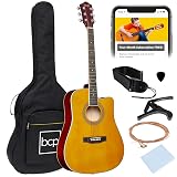 Best Choice Products 41in Beginner Acoustic Guitar Full Size All Wood Cutaway Guitar Starter Set w/Case, Strap, Capo, Strings, Picks - Aged Natural