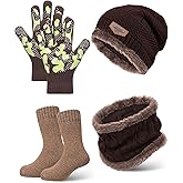Jamntower 4 Pcs Kids Toddlers Winter Knit Beanie Hat Scarf Gloves Socks Warm Set Anti Skid for Boys Girls 3-6 Years