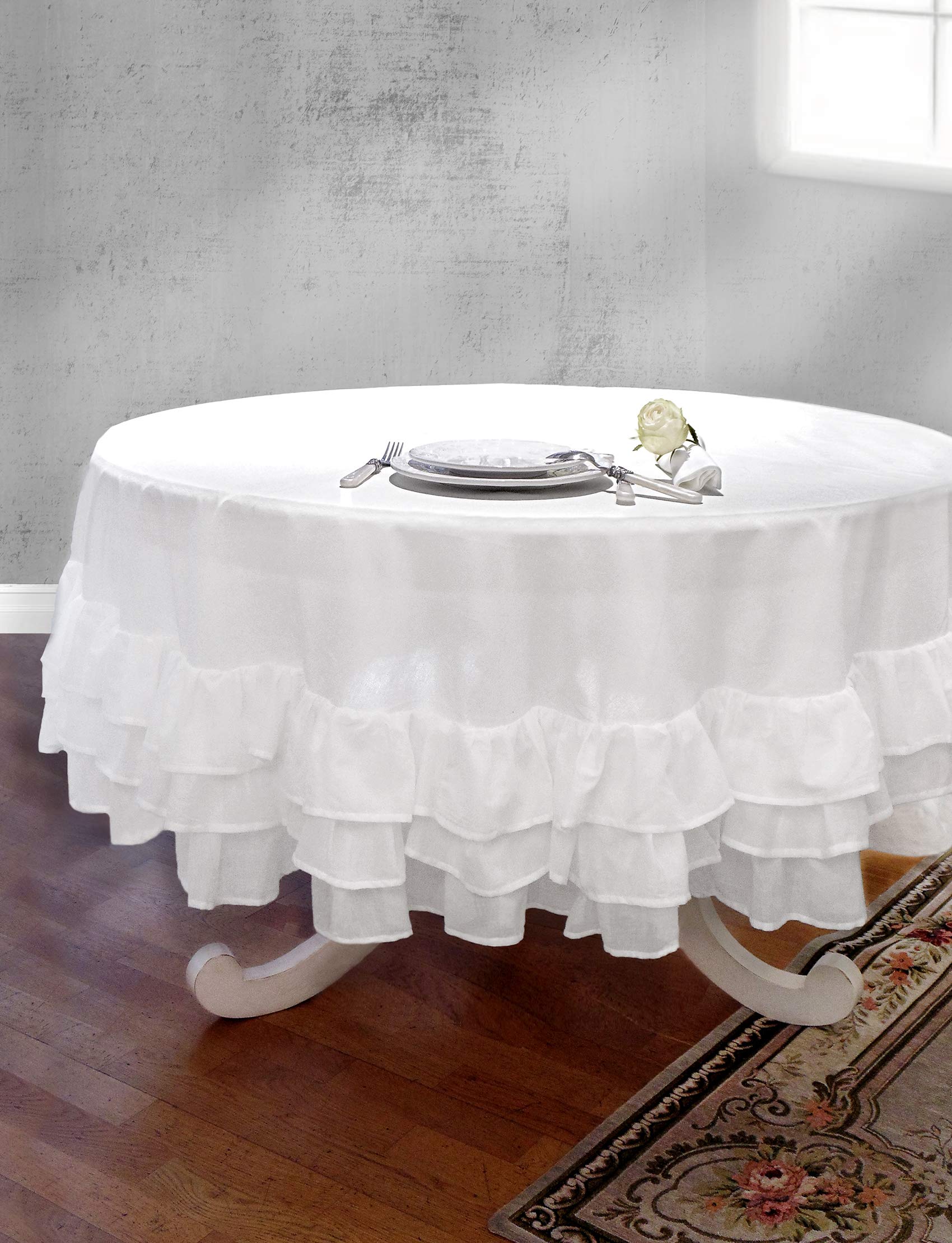 AT17 Shabby Chic Farmhouse Round Ruffled Tablecloth Table Cover Three