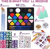 BOBISUKA Face Painting Kit 16 Colors Kids Body Paint Kit w/ Brushes Stencils view 2