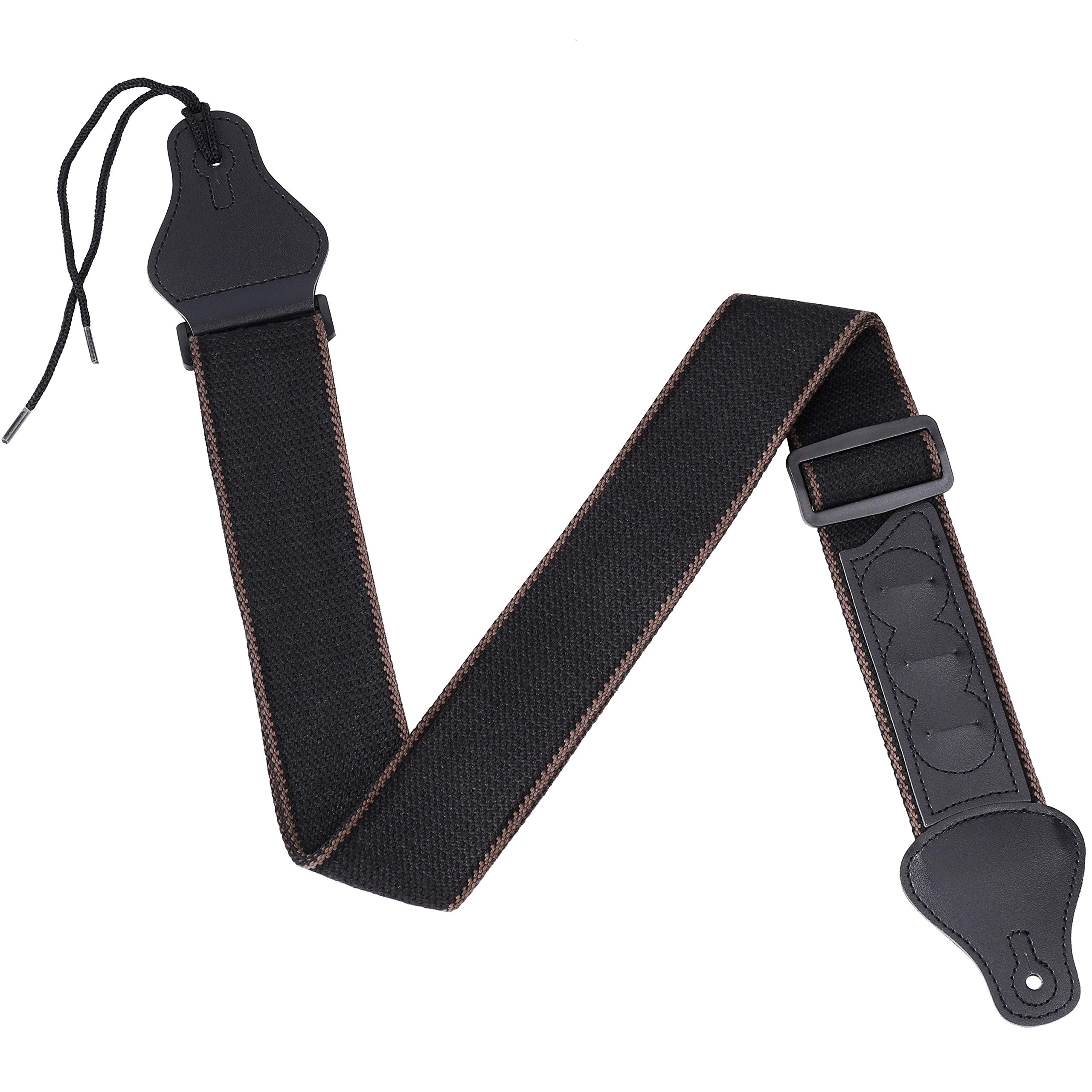 MengH-SHOP Guitar Strap Adjustable Guitar Shoulder Strap Soft Cotton and PU Leather Ends Guitar Straps with 3 Guitar Pick Holders for Bass Electric & Acoustic Guitars (Black)