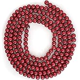 Wooden Christmas Garland Decorations - Rustic Wood Beaded Christmas Tree Decorations Garland Bead Strand Xmas Holiday Decor (Cranberry Red) 8'6"