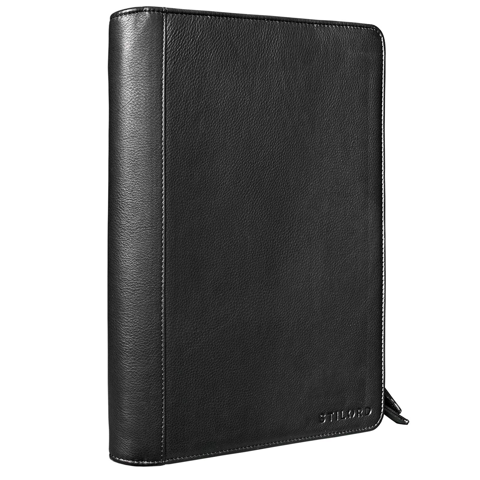 STILORD 'Julius' Vintage Conference Folder A4 Leather Brown Portfolio Document Folder Sophisticated Vintage Design fit for 12 inch Tablets Genuine Leather, Colour:Black