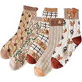 SIYIKRYP 5 Pairs Womens Floral Cotton Crew Socks, Cute Vintage Cottagecore, Teens & Girls Breathable Cozy Casual Socks
