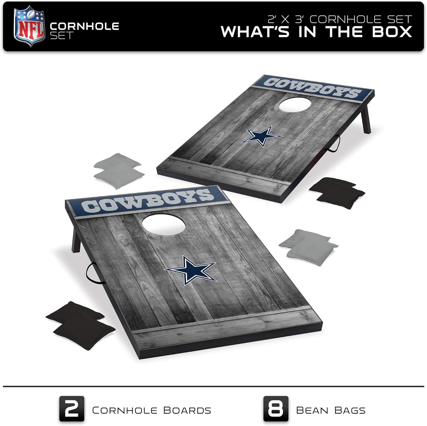 Wild Sports 2'x3' MDF Wood NFL Dallas Cowboys Cornhole Set - Grey Wood Design : Sports & Outdoors