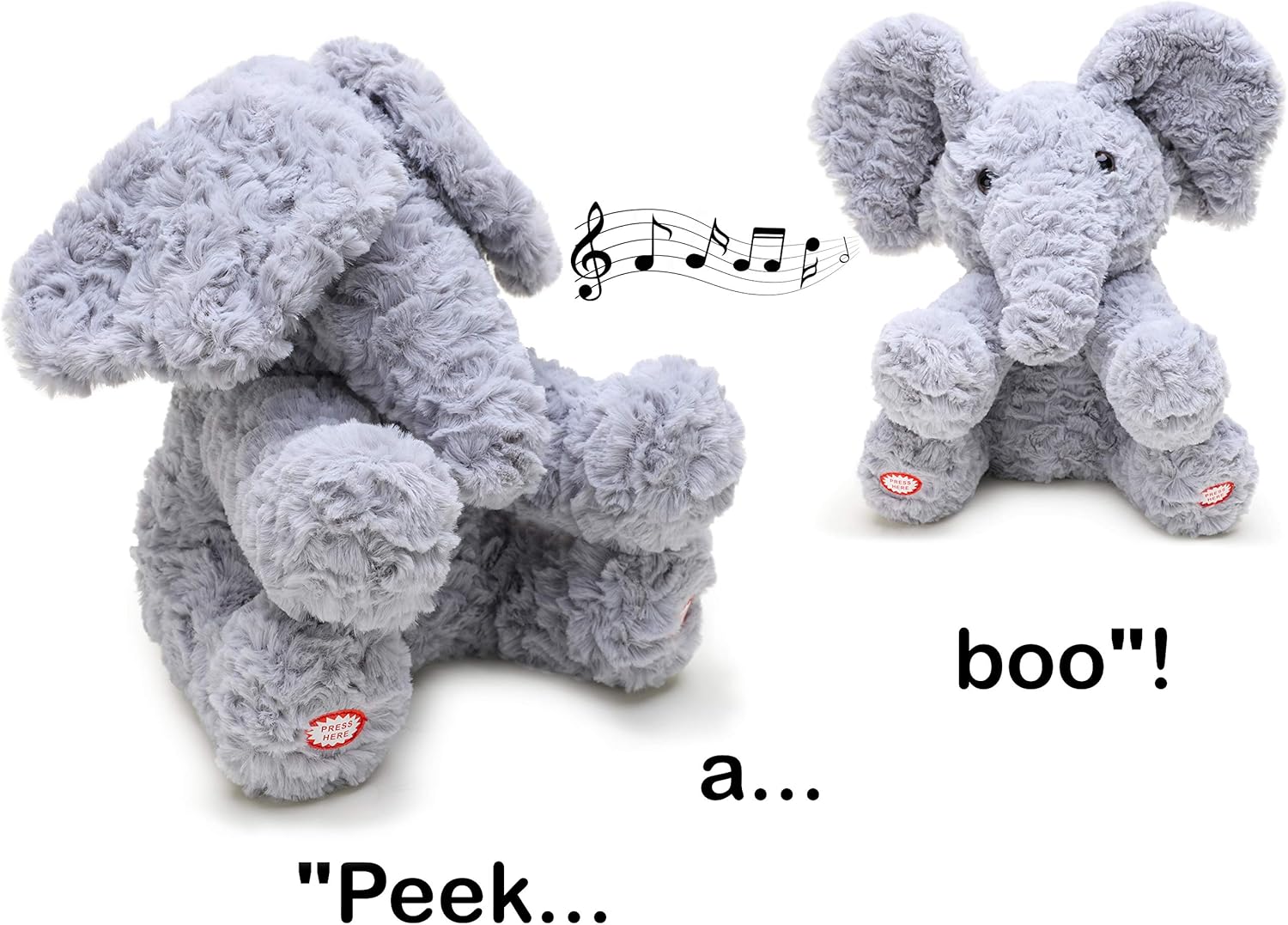 Toyland® 30cm (12") Interactive Peekaboo Elephant Plush Toy, Singing & Peek-a-Boo Animatronic Soft Toy for Toddlers & Babies - Image 3