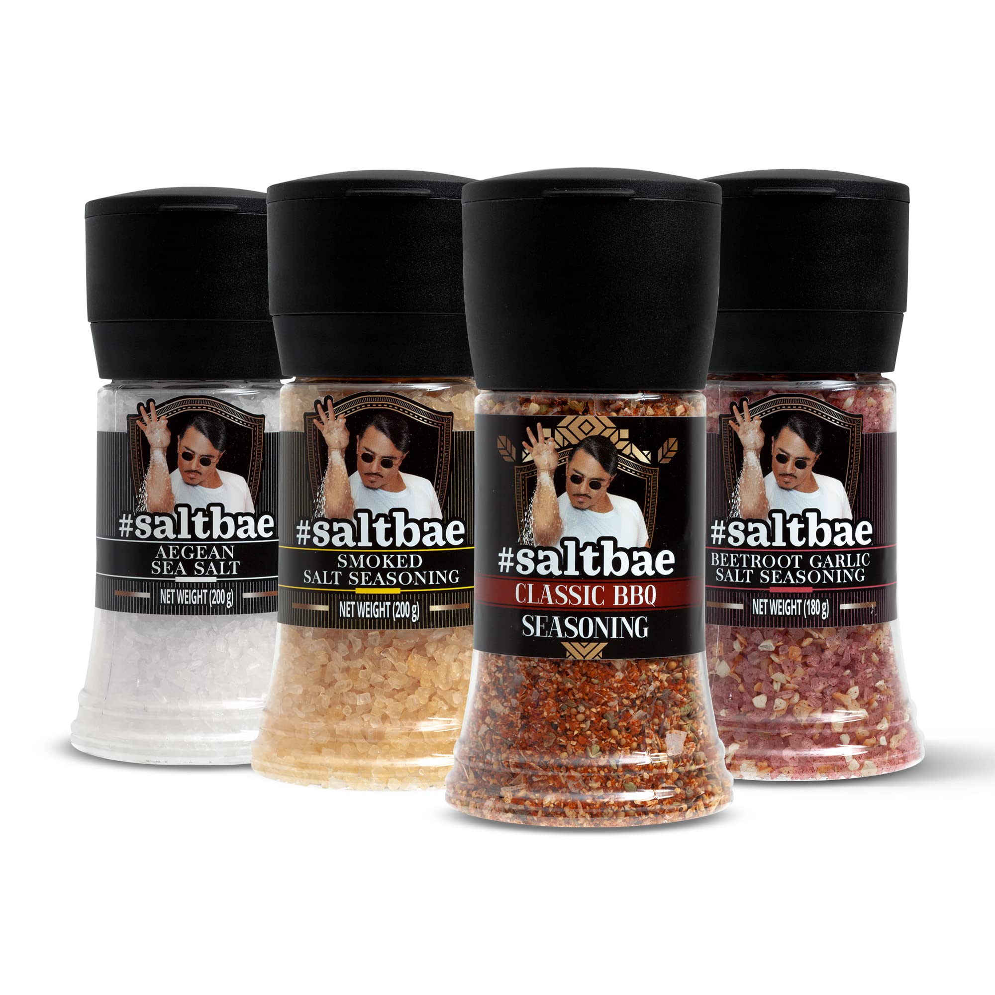 SaltBae London Salt & Seasonings gourmet set – 4 pcs high quality seasonings for any cook or grillmaster - ideal as giftset for a BBQ party - create your steak in London style