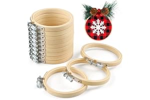 Caydo 12 Pieces 3 Inch Wooden Round Embroidery Hoops Adjustable Circle Cross Stitch Hoop Ring Bulk for Christmas Home Ornaments, Art Craft Handy Sewing