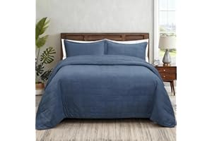 FFQSS Quilt Queen Size Bedding Sets - 100% Cotton Lightweight Luxury Comforter Set, Full Size Stitching Bedspreads Coverlet with 2 Pillowcase Suit for All Season, Blue