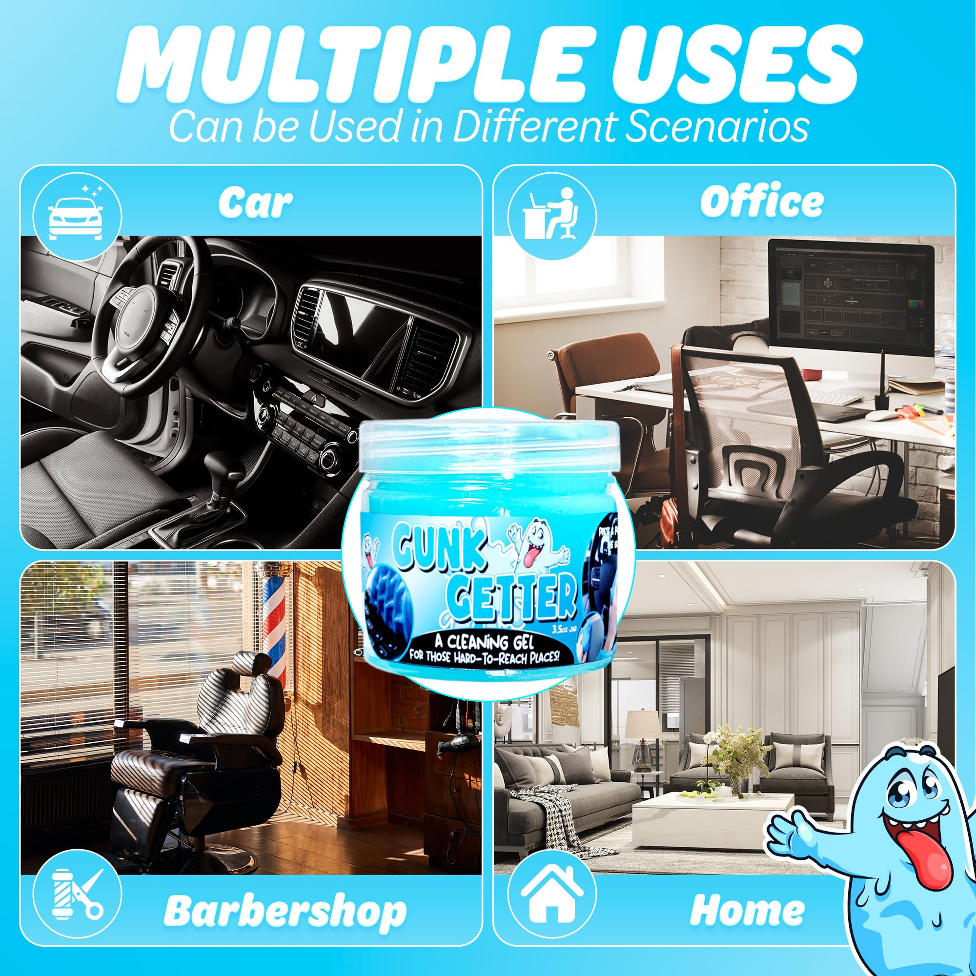 PeerBasics Gunk Getter, Cleaning Gel for Those Hard to Reach Places, Automotive Cup Holder Electronic Keyboard Office, Slime Gel Cleaner Dust Crumb Removal (Jar, Blue, 3.5oz)