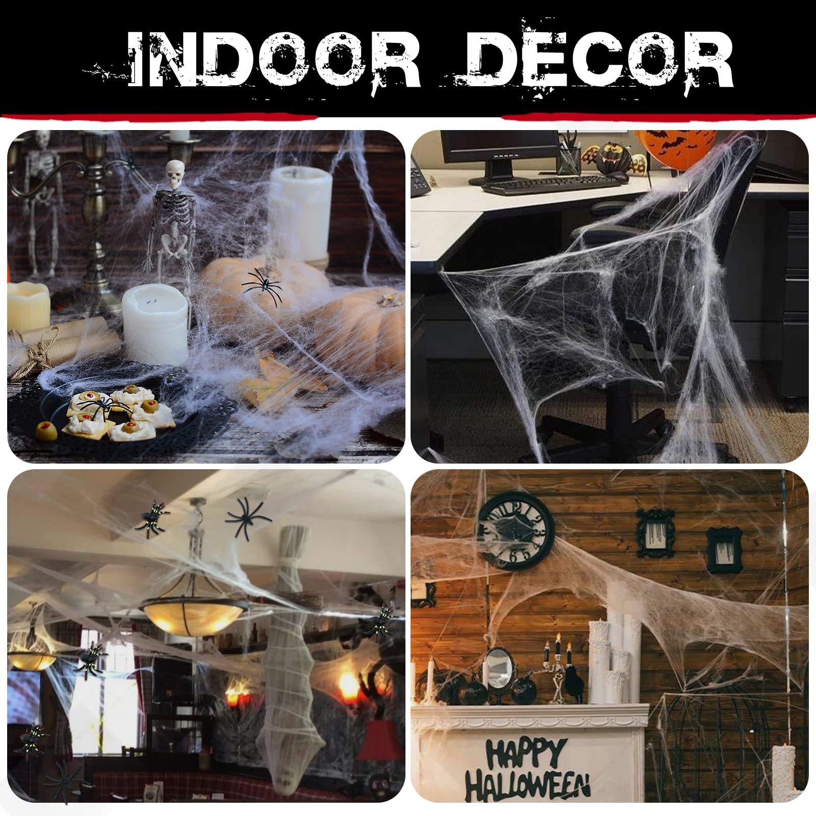 1400 sqft Halloween Spider Webs Decorations with 150 Extra Fake Spiders, Super Stretchy Cobwebs for Halloween Decor Indoor and Outdoor